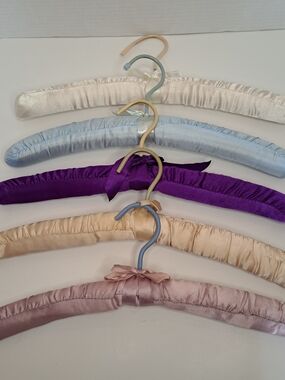Lot of Vintage hangers, 13 Satin, 3 Wooden Pants, 2 Plastic Pants Hangers